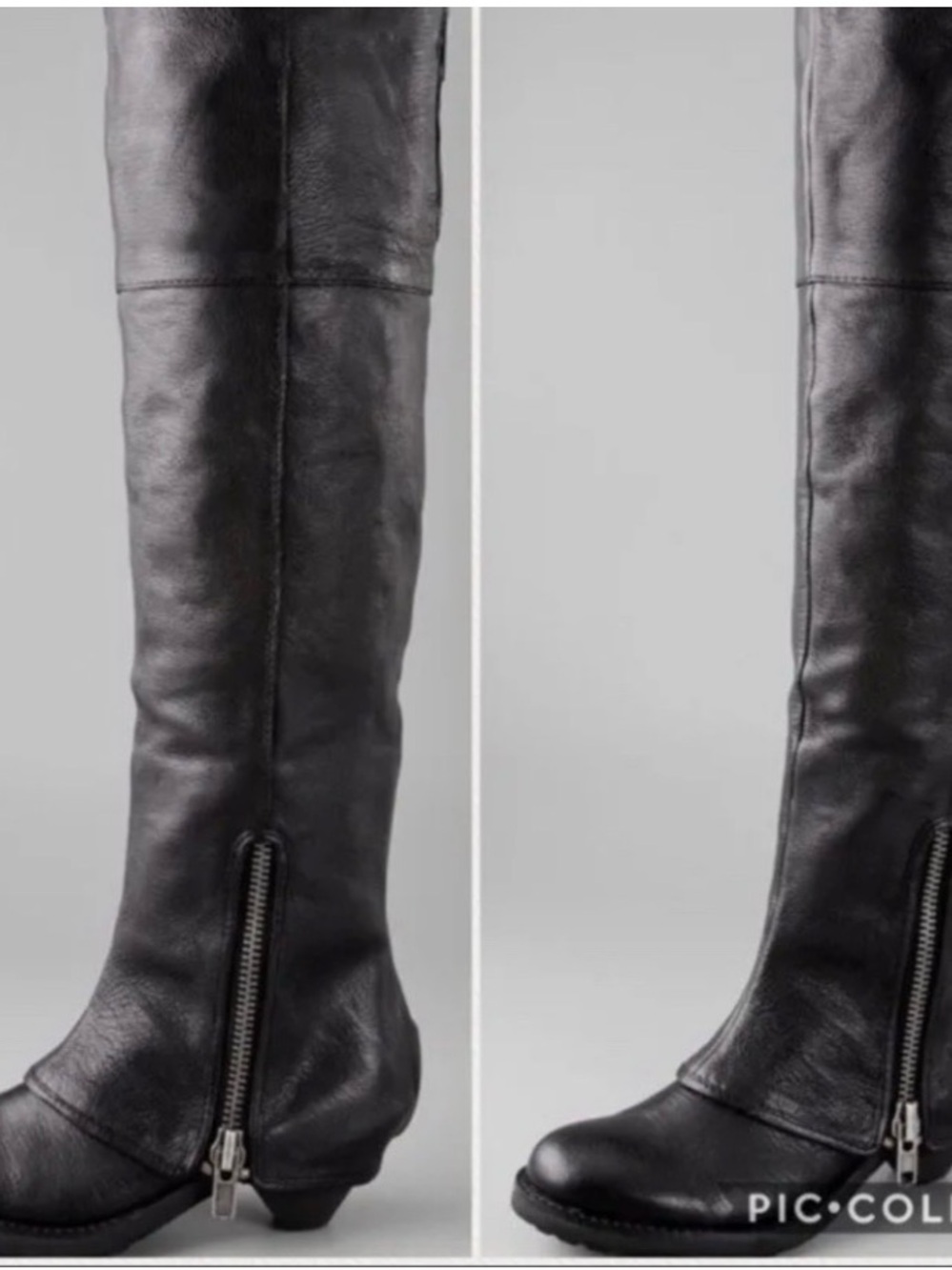 Ash Tentation Black Over-the-Knee Leather Moto Boots with Side Zip 39 9